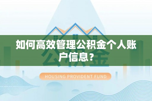 忻城如何高效管理公积金个人账户信息？